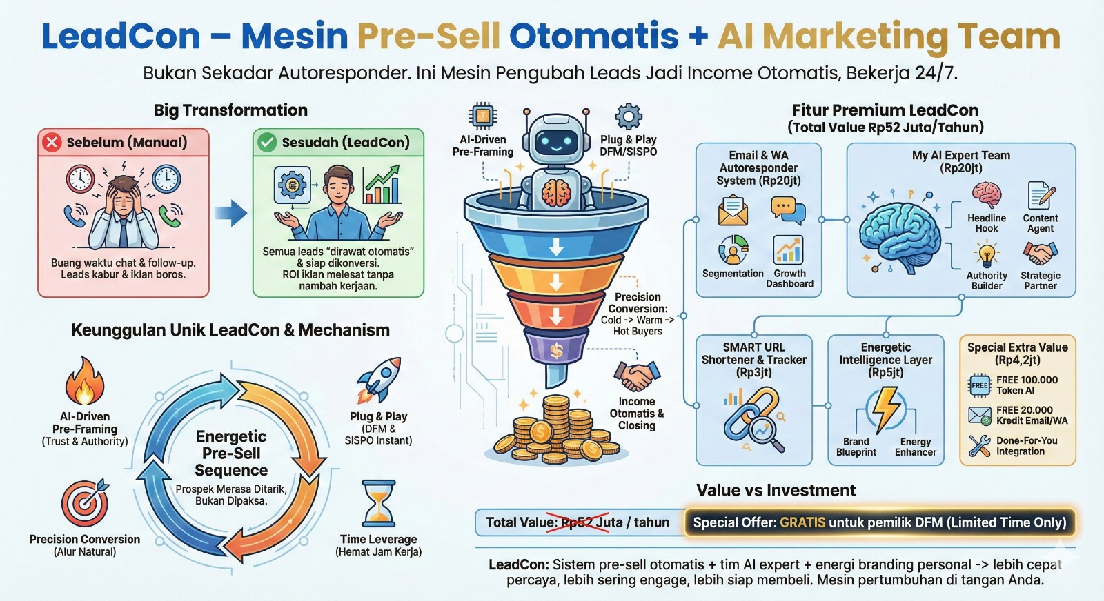 LeadCon - Mesin Pre-Sell Otomatis + AI Marketing Team